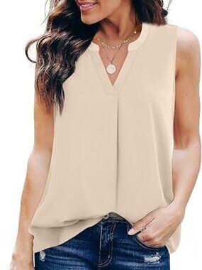 Timeson Women's Chiffon V Neck Sleeveless Blouse Tops Office Work Shirt in Peach